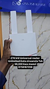ZTE K12 WiFi 6 universal router— Unlimited Internet Bila Kikomo! 🔥 Enjoy speed, coverage na connection imara bila kukatika. ZTE K12 Universal Router imekuja kutatua changamoto zote za intaneti Kwa nini ZTE K12 ni chaguo la wengi? ✅ Inatumia line za mitandao yote ✅ Unlimited Internet kuanzia Tsh 50,000/= kwa mwezi ✅ Inasupport WiFi 6 — speed kubwa, latency ndogo ✅ Inaunganisha hadi 32 devices kwa wakati mmoja ✅ Battery backup ya masaa 8–10 ✅ Ina speed ya mpaka 300mbps ✅ina option ya kuset distan