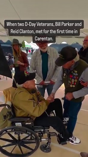 When two D-Day Veterans, Bill Parker and Reid Clanton, met for the first time in Carentan. #dday #NormandyTrip #WW2History #NormandyInvasion #DdayAnniversary #WW2Travel #NormandyBeaches #DdayLandings #WW2Normandy #NormandyTour #DdayMemorial #WW2Sites #NormandyHistory #Dday75 #WW2Traveler #NormandyBattlefields #DdayTour #WW2Remembrance #NormandyExperience #DdayHistory #honor #veteran #veterans | Walk Among Heroes