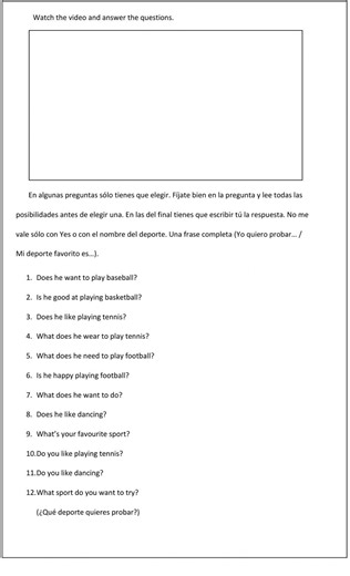 Sports video worksheet