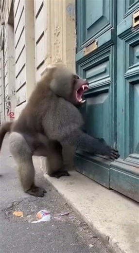 wild baboon appears and starts screaming aggressively #animalshorts #doorcam #wildlife #animals