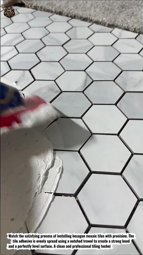 Perfect Hexagon Tile Installation | Satisfying Mosaic Tile Adhesive Spreading #Shorts