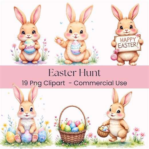 Easter Bunny Clipart PNG • Cute Easter Hunt Animals • Spring Baby Graphics • Commercial Use - Etsy