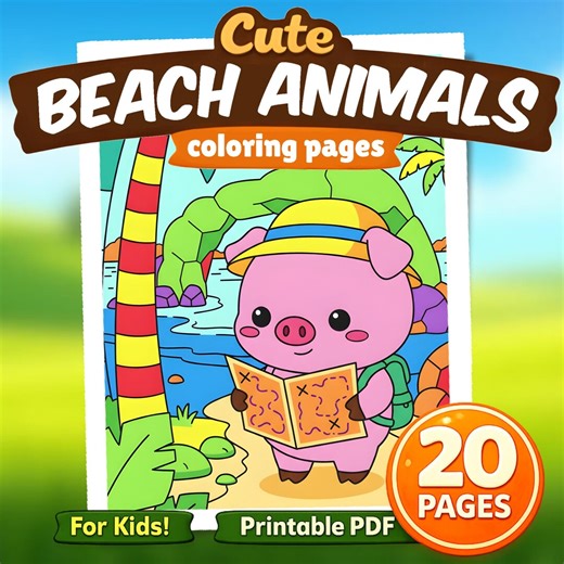 Beach Animals Coloring Book PDF Printable for Kids 4-8 Summer Ocean Activity Fun