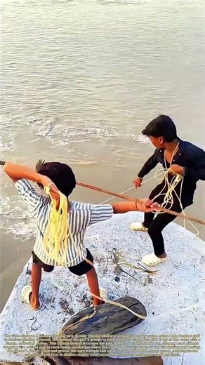 Harvesting the Drift: How a Farmer Uses a Bamboo Gaff to Retrieve Floating Firewood