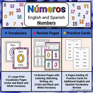 Números: English/Spanish Numbers: Vocabulary, Review, and Practice Cards