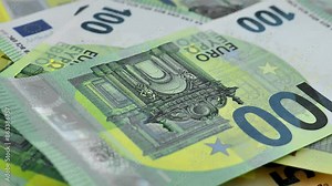 Euro money.Banknotes bill close-up. Slow rotation.Currency notes and symbols. 4k footage