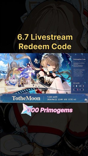300 PRIMOGEMS‼️6.7 New Livestream Redeem Code (Genshin Impact Luna VIII)