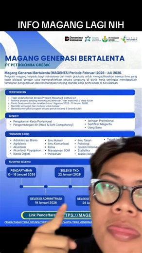 INFO A1 MAGANG GENERASI BERTALENTA #danantara #petrokimiagresik #magangenerasibertalenta #infomagang