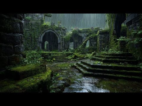 Rainy Medieval Castle Ruins | Mystical Ambience with Rain & Nature Sounds for Sleep & Relaxation