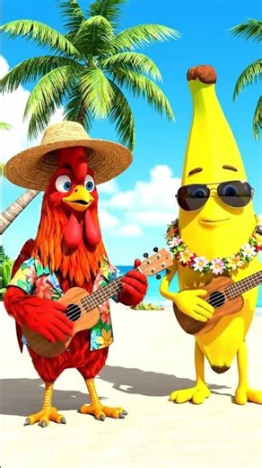 Rooster and Banana Play Ukulele on a Sunny Beach | Cute 3D Animation #funny #cartoon #babyanimad