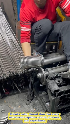 Stainless steel pipes being coiled like this looks calm, but it’s pure skill #work #craft