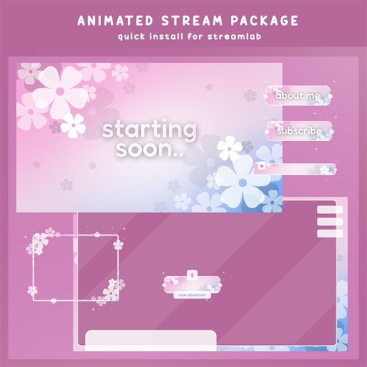 Floral Breeze Animated Stream Overlay Bundle, Animated Flower Twitch, Pink White Overlay, Cute Overlay, Girly Overlay Twitch, Kawaii Overlay - Etsy Australia