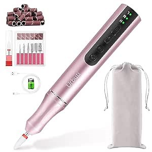 Electric Nail Drill, Professional 20000 RPM Nail File Kit, Cordless Portable Electric Nail File Machine File Kit, Rechargeable E Filer for Manicure Pedicure Acrylic Gel Polish Shape Tool(Rose Gold)