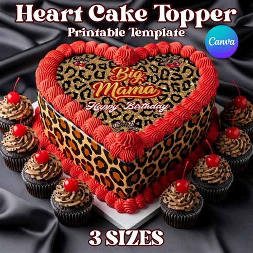 Heart Cake Topper Leopard Print Big Mama, Leopard Edible Cake Topper, Printable Big Mama Birthday Cake Topper, Leopard Cake Topper - Etsy