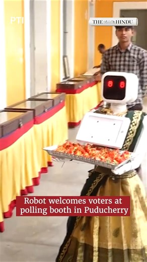 Robot Nila welcomes voters at polling booth in Puducherry