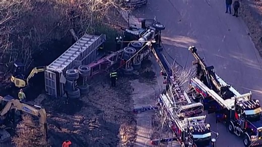 18-wheeler tips over in Foxboro