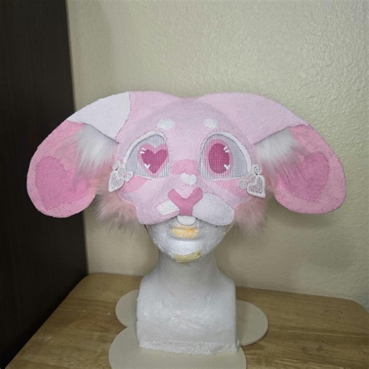 Pink Heart Valentine's Day Bunny Rabbit Therian Cat Half Mask - Etsy