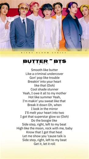 Butter ~ bts #foryou #kpop #fyp #englishlyrics #bts #butter #bangtan #shorts #lyrics #trending