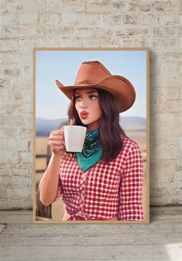 Coffee Cowgirl Art Print: Retro Western Kitchen Decor - Etsy
