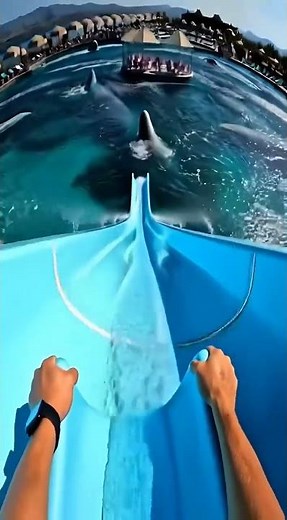 Waterslide into pool full of giant fish #funny #memes