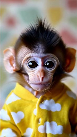 Adorable Baby Macaque Monkey with Expressive Eyes