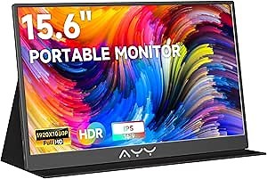 qaf 15.6 Inch Portable Monitor FHD 1080P IPS Screen, 100% sRGB HDR USB-C mini HDMI Ultra-Thin Travel Second Monitor for Laptop Mac PC Phone PS5 Xbox, w/Smart Cover & Speakers, Black