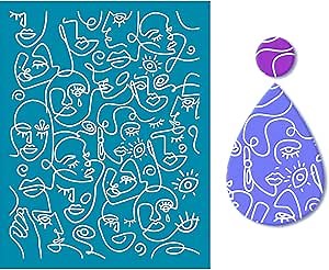 OLYCRAFT Abstract Face Clay Stencil Silk Screen Stencils Silk Screen for Polymer Clay Reusable Mesh Stencils Transfer Washable Home Decor for Polymer Clay Jewelry Making - 5x4 Inch