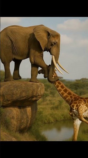 Elephant vs. Giraffe — The Ultimate Showdown in the Savanna!#animals #animation #elephant