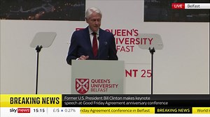 "You'd have thought the pavement was about the crack open." Former US president Bill Clinton recalls the controversy over him shaking hands with Gerry Adams in 1995, calling the incident a "big deal". Latest: https://trib.al/ho6V5fA 📺 Sky 501, Virgin 602, Freeview 233 and YT | Sky News