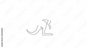 Animated self drawing of continuous line draw funny standing kangaroo for national zoo logo identity. Animal from Australia mascot concept for conservation park icon. Full length single line animation