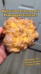For today's Fritter Friday, we have a bright yellow pineapple Fritter from Gibsons Donuts in Memphis, Tennessee. It was among the more unique fritter flavors I've encountered, though peach and cherry are good ones too. #fritters #donutshop #donuts #doughnut #fridaymotivation #fridayvibes #carbs #toomuch #pineapple #deliciousfood #breakfastideas #memphis | Freak Eating