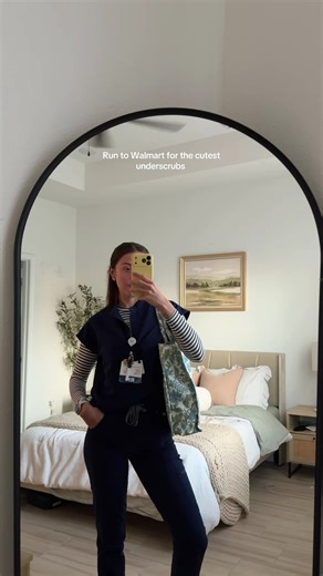 Trying to be creative in the Navy scrub jail #nurseoutfits #nursing #underscrubshirts #walmartfinds