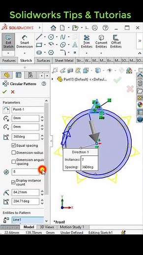 Solidworks circular sketch pattern ‪@cadingal‬ #3dmodelingsoftware