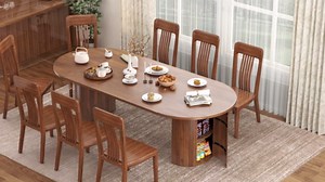 43-95 Inch Long Round Extendable Dining Table for 4-10, Space Saving Oval Large Dinner Kitchen Table with 3 Leaf, 2 Storage, Fluted Mid Century Modern Dining Room Table for Living Room, Black