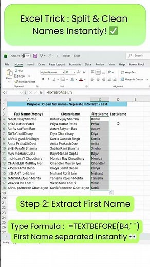 Excel Trick to Clean & Split Names FAST! (First & Last) ✅