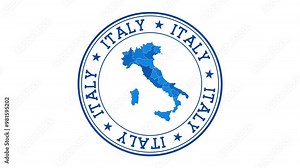 Italy intro. Badge with the circular name and map of the country. Italy round logo animation.