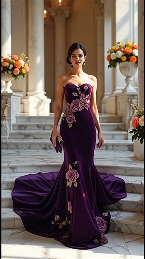 💎 Luxury Velvet Evening Gowns with Embroidery | Purple Navy Emerald Green Dresses