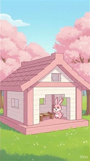 My cute little pink rabbit, playing the xylophone in her little house .￼