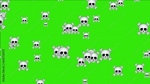Skull with crossed bones vector emoji face emoji. Animated falling emojis. Social media icons symbol animation with green screen background.