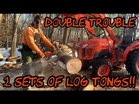 #83 Cutting Firewood with 2 Sets of Log Tongs & Kubota L3901 Tractor