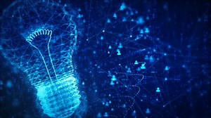 Technology network with lamp digital blue background creative idea concept