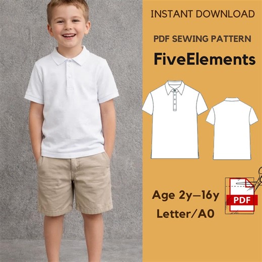 Kids Polo Shirt Sewing Pattern PDF, Boys Short Sleeve Polo Pattern, Classic Collar Shirt for Children, Instant Download A0 Letter - Etsy Australia