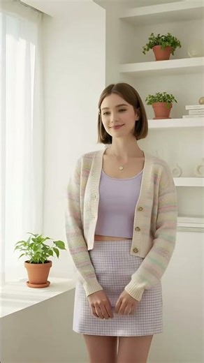 Lady Style💖Pastel Cardigan & Lavender Check Skirt Soft Girl Look