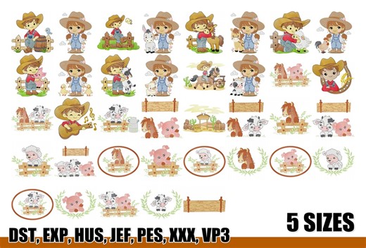 Farm Animals Embroidery Design Bundle, Cowboy Cowgirl Machine Embroidery Patterns - Etsy