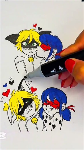 Ladybug & Cat Noir 🐾🐞#miraculous #ladybug #shorts #satisfyin #sonic3 #huntrix #art #golden