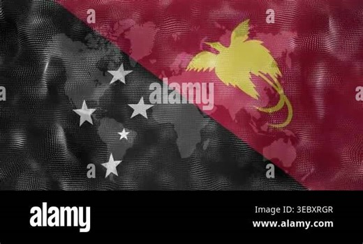 Papua New Guinea flag with world map animation in background. geography, country, national, travel, symbol, global Stock Video Footage - Alamy