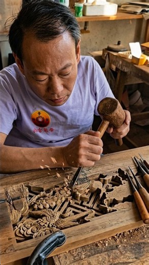 まるで魔法！手斧とノミから生まれる極上の木彫りアート Master Wood Carving #shorts #art #woodcarving #彫刻