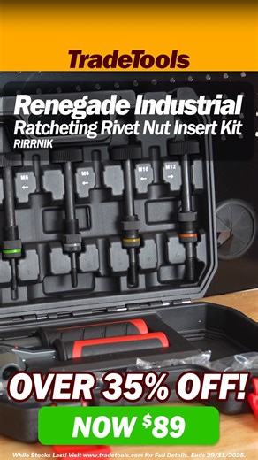 OVER 35% OFF😱THIS WEEK'S SERIOUS SAVINGS ➡ Renegade Industrial Ratcheting Rivet Nut Insert Kit (Ends 29.11.25) CHECK IT OUT ➡️https://www.tradetools.com/renegade-industrial-ratcheting-rivet-nut-insert-kit-rirrnik | TradeTools