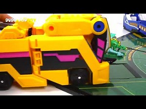 Dino Mecard tiny dinosaur duel in battlefield! Capture car, shooter, Mega tyranno! - DuDuPopTOY