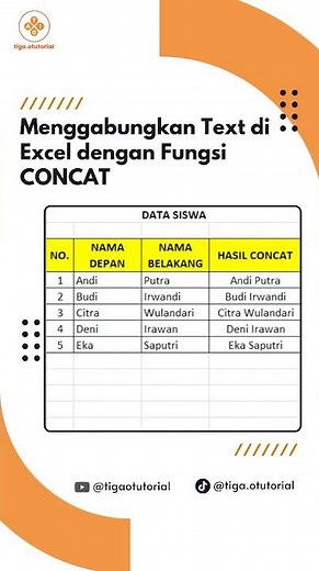 How to Combine Text in Excel (CONCAT) #tigaotutorial #learnexcel #exceltips #concat